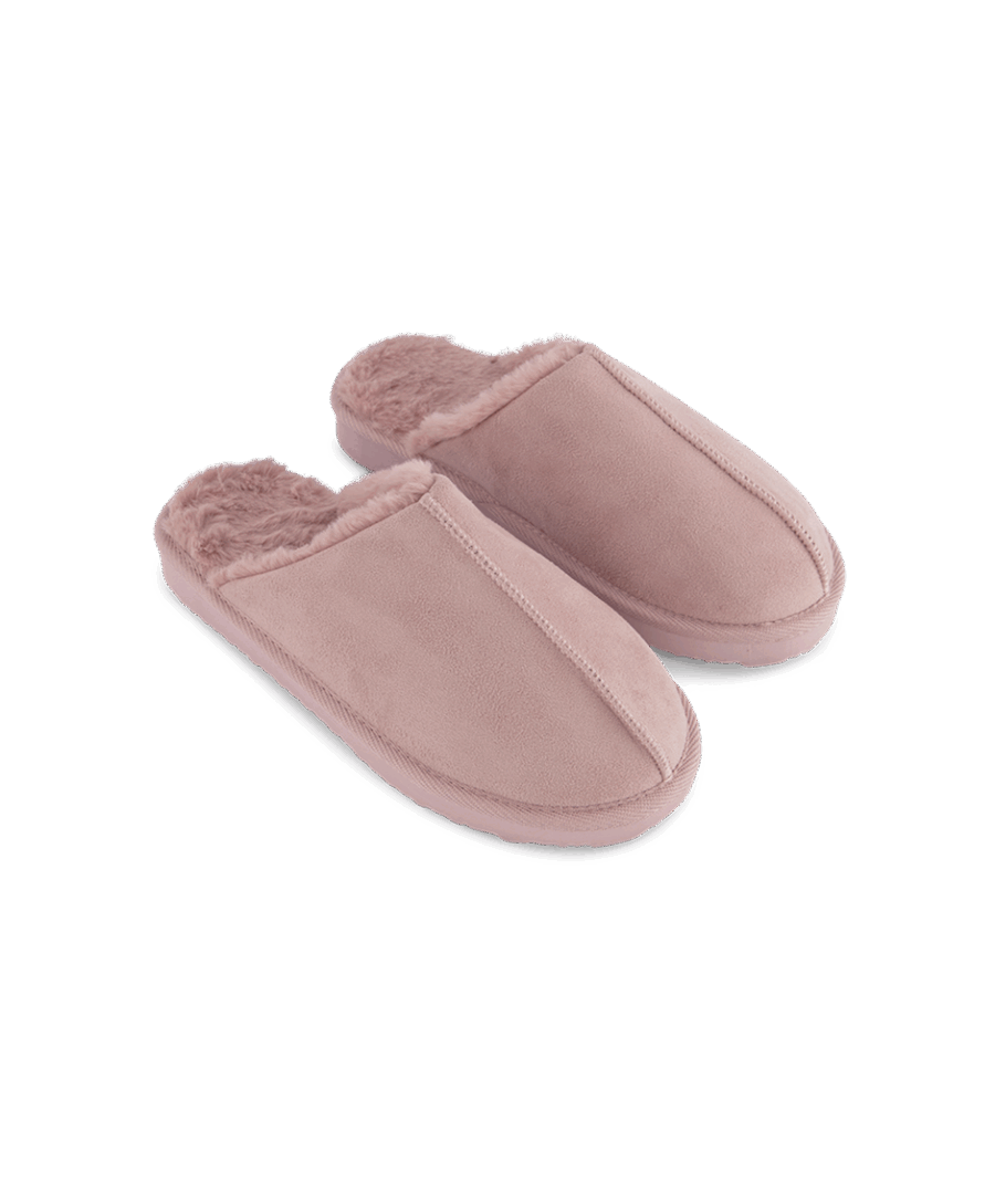 נעלי בית סגורות מבד דמוי זמש בשילוב פרווה פנימית