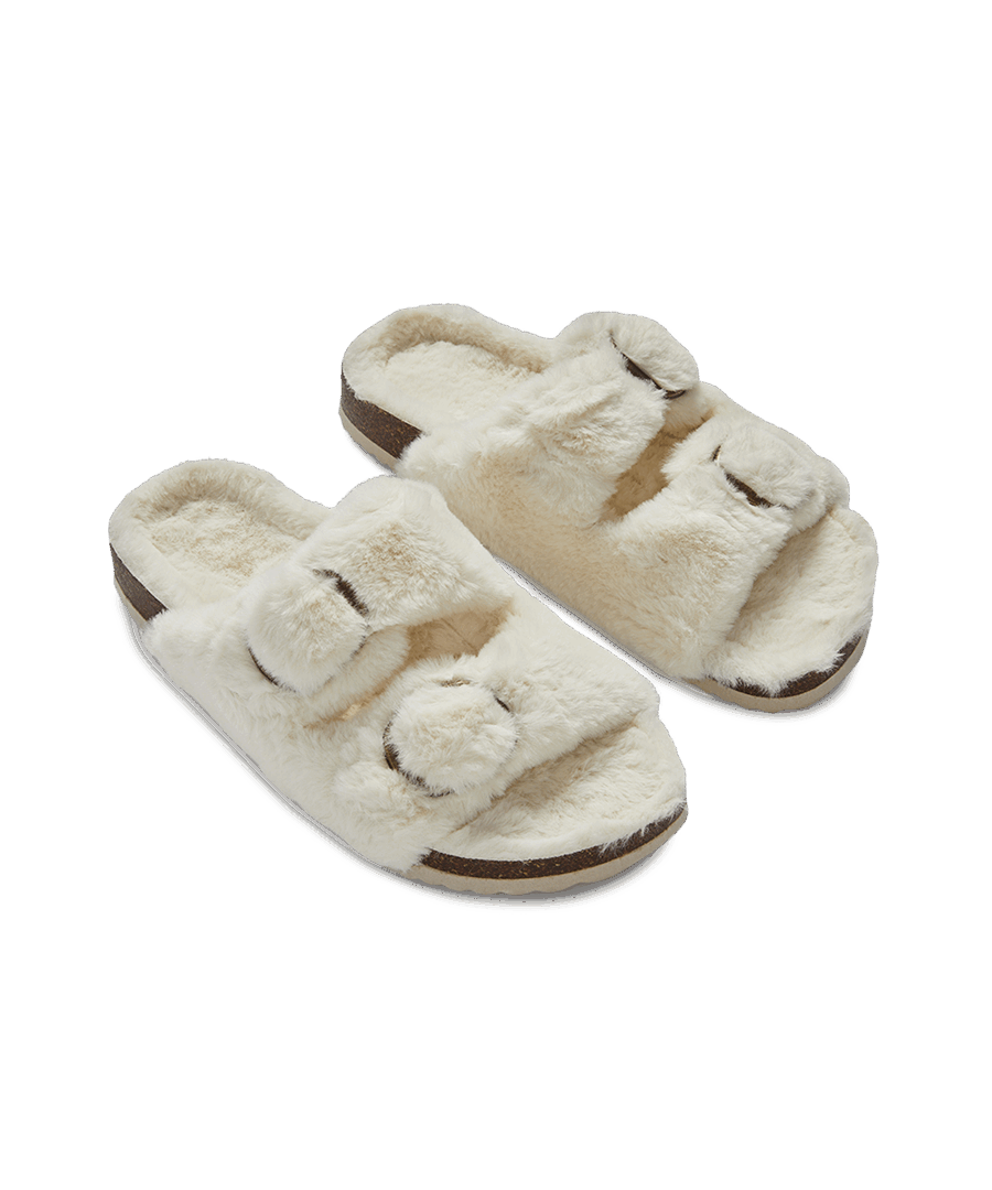 כפכפי פרווה עם רצועות מתכווננות ואבזם