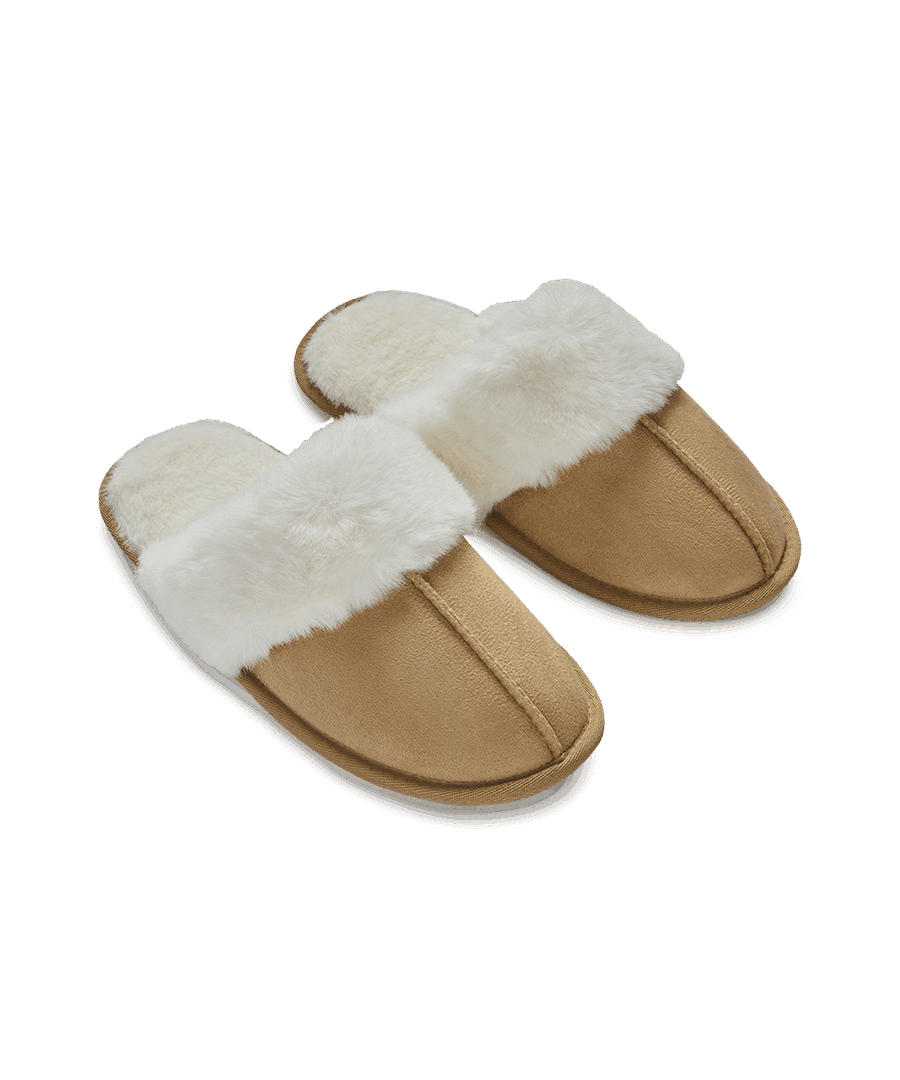 נעלי בית מבד דמוי זמש בשילוב פרווה