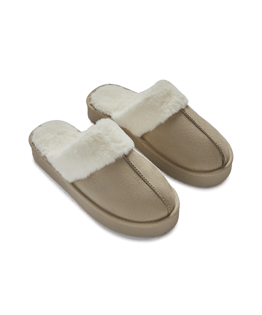 נעל בית סגורה דמוי זמש עם פרווה פנימית