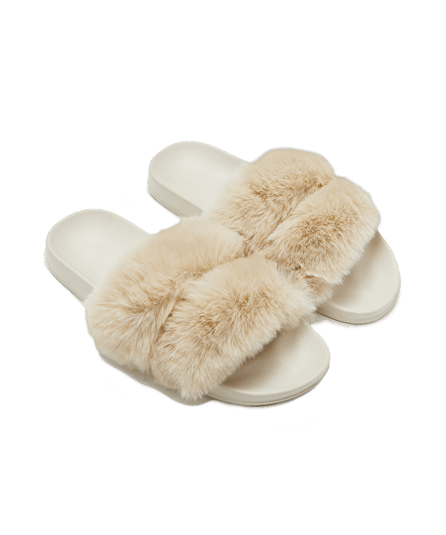 נעלי בית עם רצועת פרווה כפולה