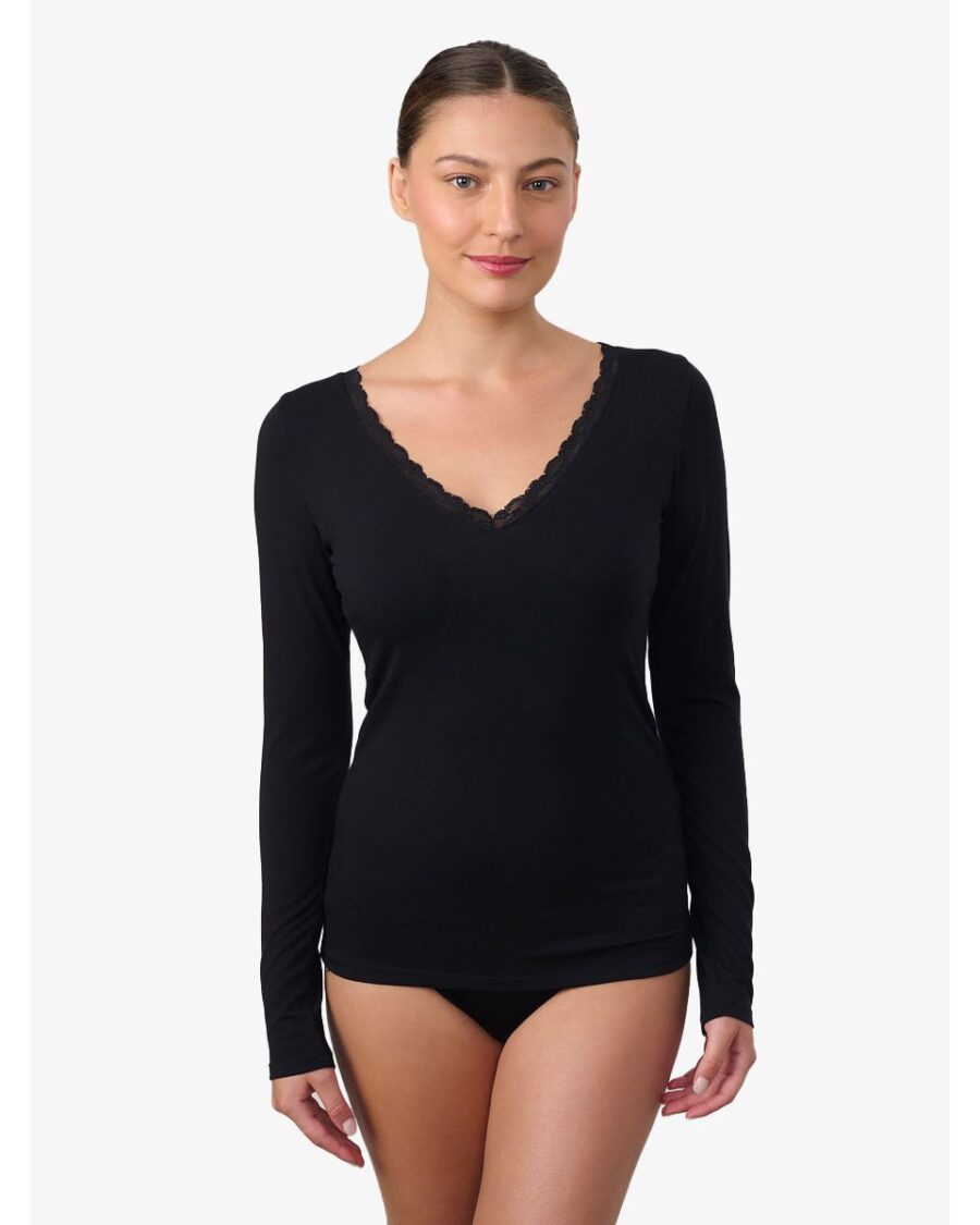 שרוול ארוך מחשוף V בשילוב